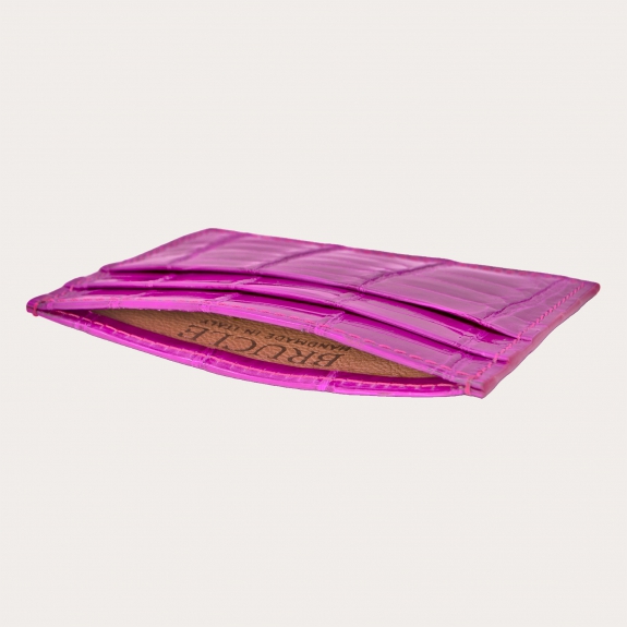 Tarjetero de cocodrilo fucsia
