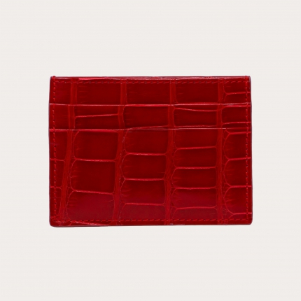 Glossy red credit card case in real alligator