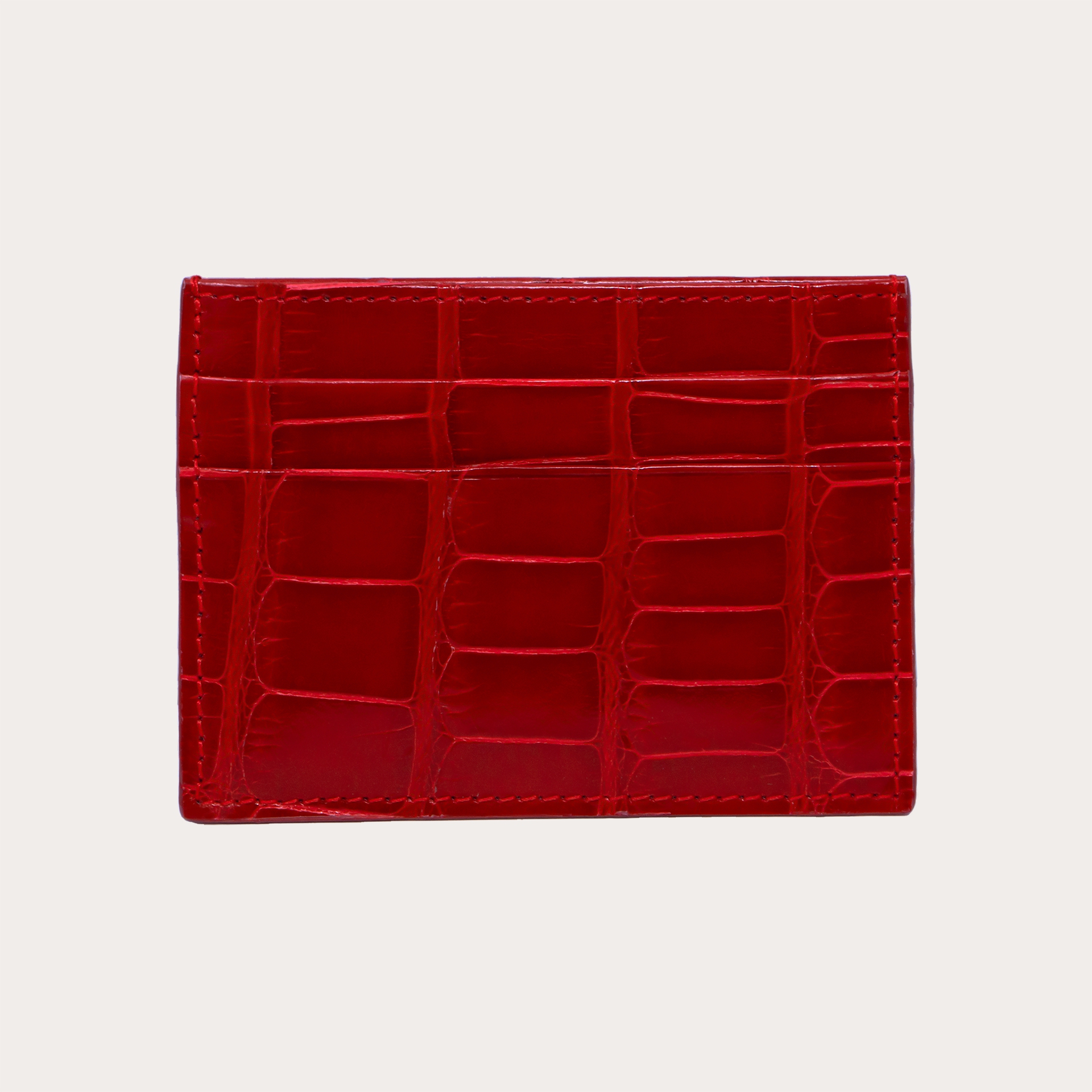 Porte-cartes de crédit rouge brillant en cuir véritable alligator