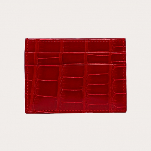 Porte-cartes de crédit rouge brillant en cuir véritable alligator