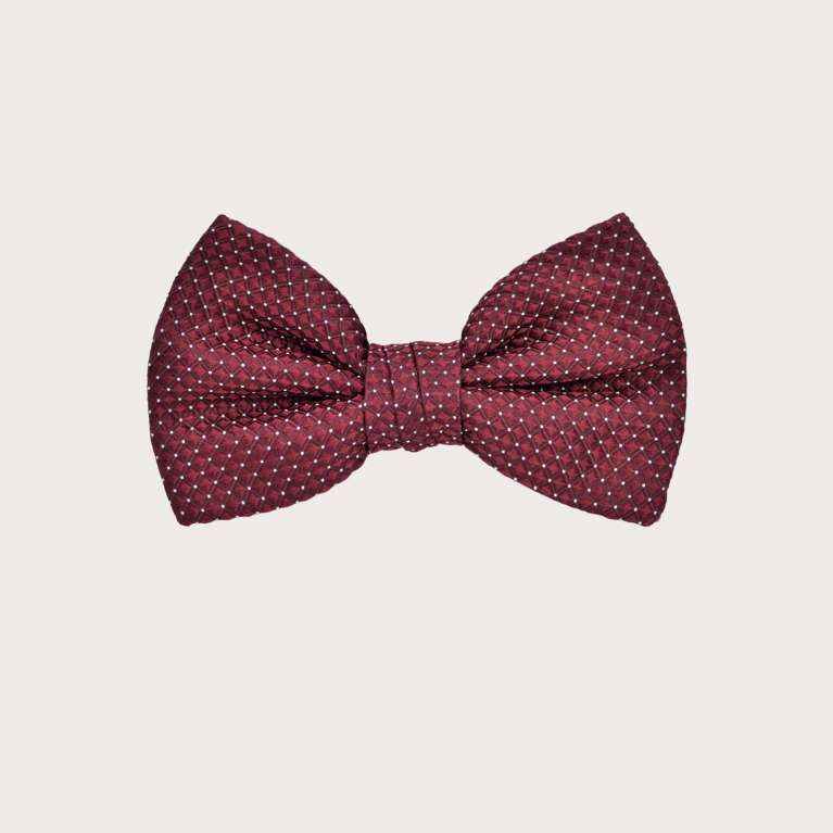 Children boys bow tie burgundy red silk polka dots