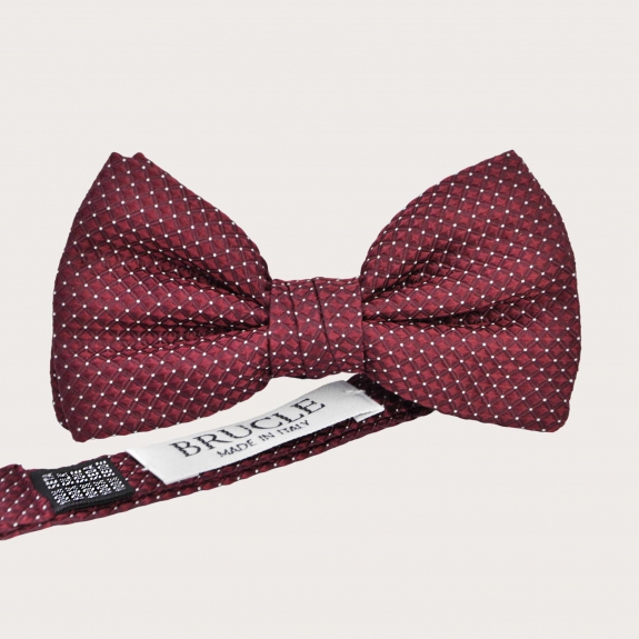 Children boys bow tie burgundy red silk polka dots