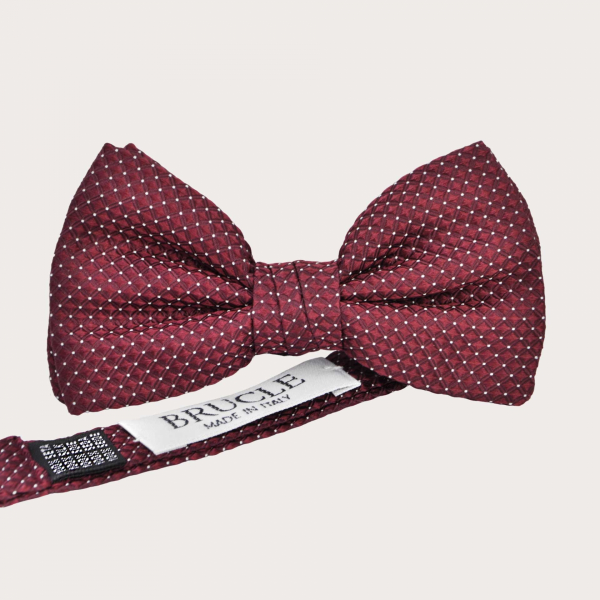 Children boys bow tie burgundy red silk polka dots