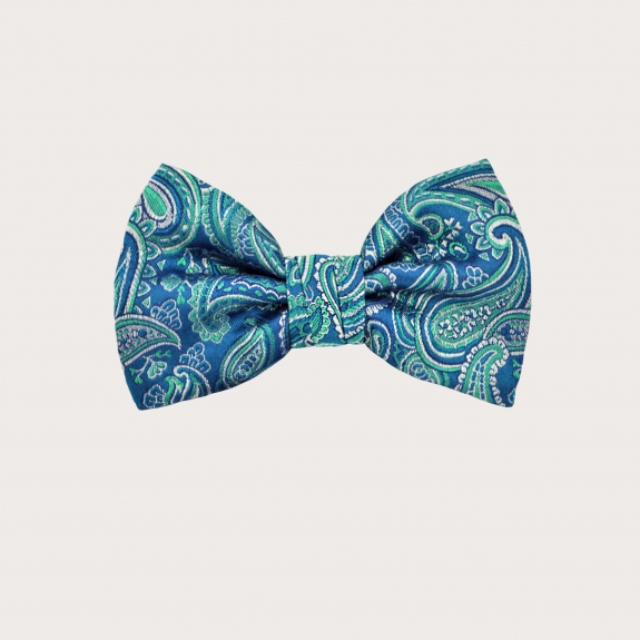 Elegant Blue and Green Paisley Bow Tie for Children