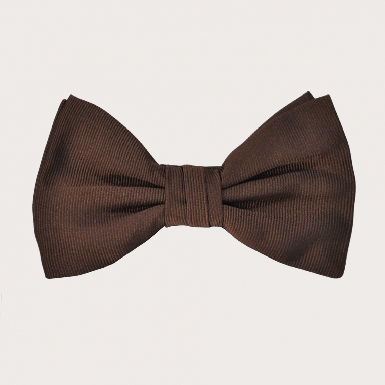 Brown silk pre-tied bow tie