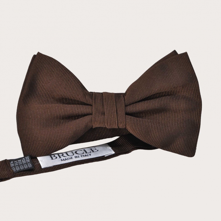 Brown silk pre-tied bow tie