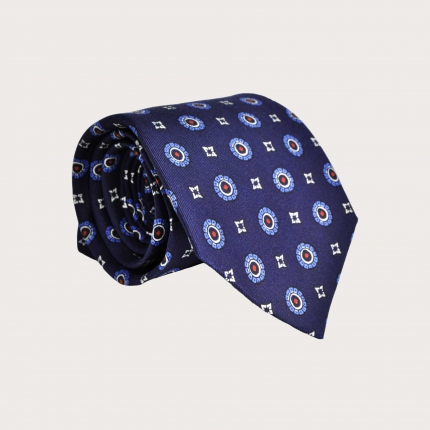 Cravatta in seta blu a fiori