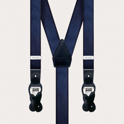 Set coordinato bretelle raso elastico e cravatta in seta blu navy