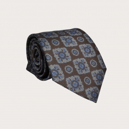 Formal tie in brown silk with geometric pattern