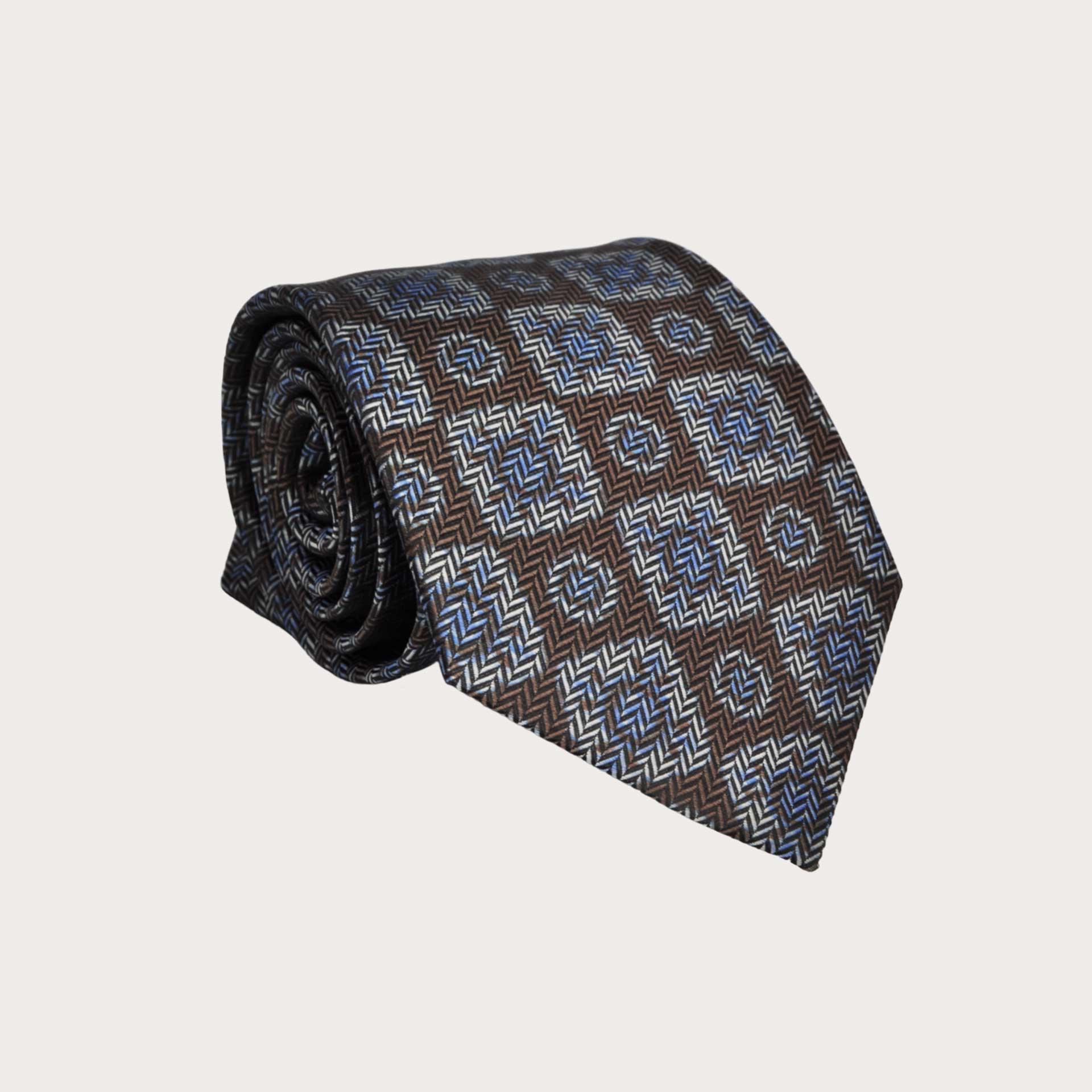 BRUCLE Corbata de seda marrón con estampado geométrico