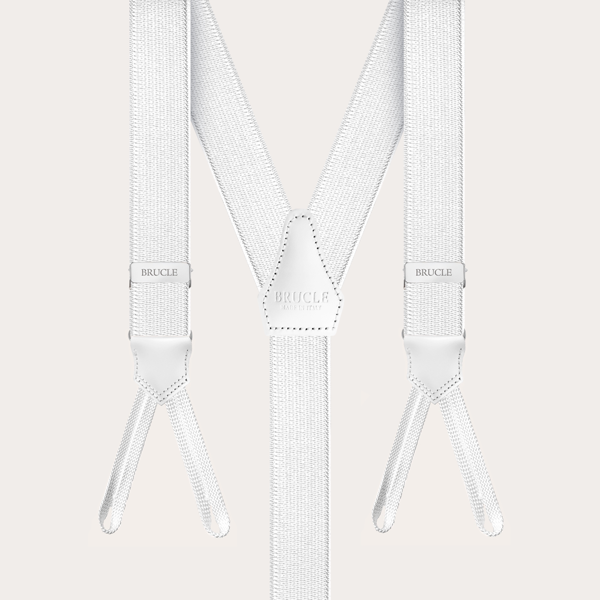 BRUCLE Formal Y-shape suspenders with braid runners, white