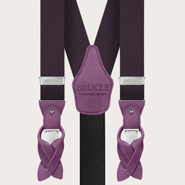 Formal Y-shape men suspenders in tubular silk borgogna
