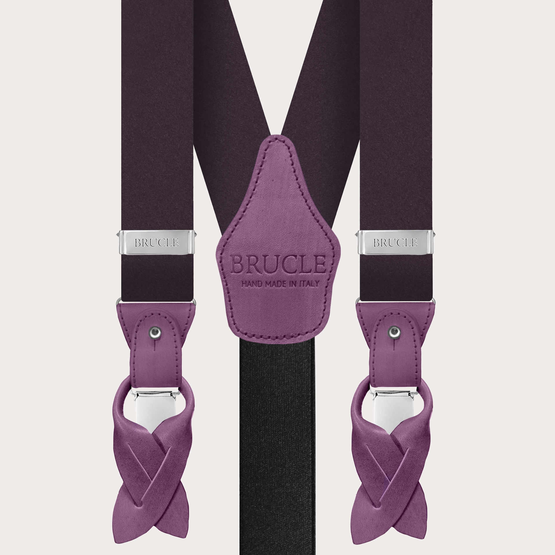 Formal Y-shape men suspenders in tubular silk borgogna