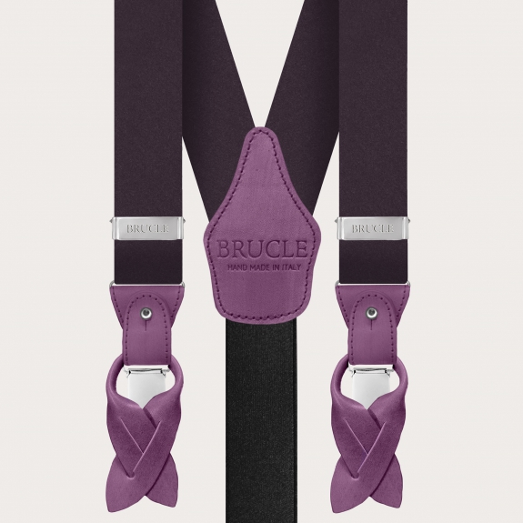 Formal Y-shape men suspenders in tubular silk borgogna