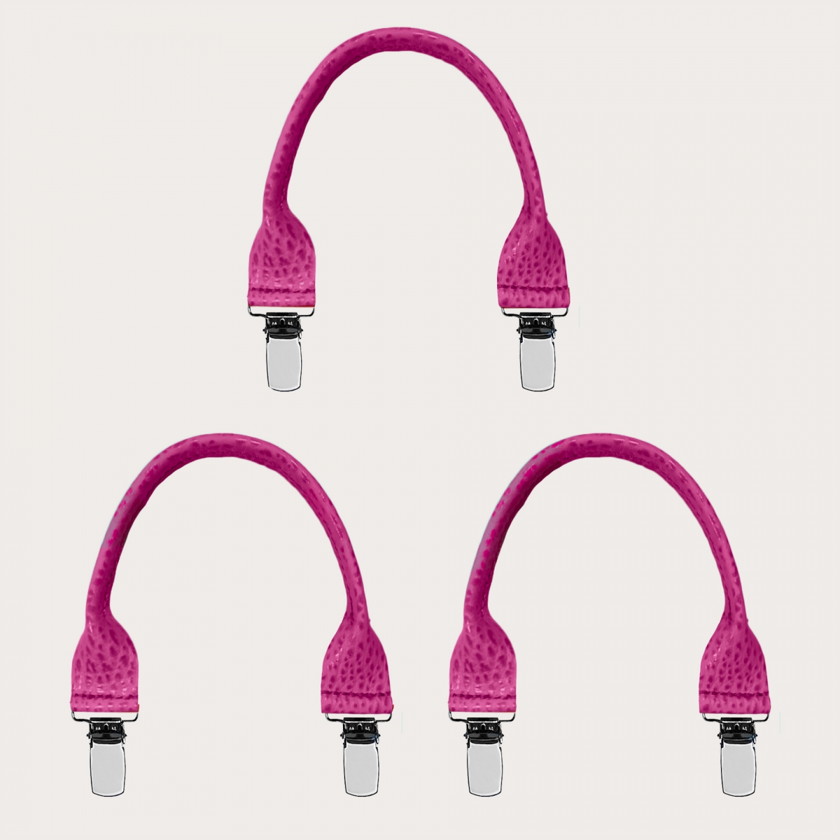 BRUCLE Juego de 3 conectores de cuero con pinzas para tirantes, rosa ciclamen