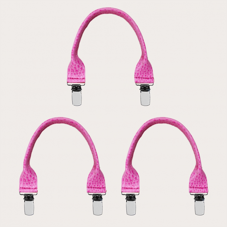 Set mit 3 Leder-Knopfloch mit clips für Hosenträger, rosa