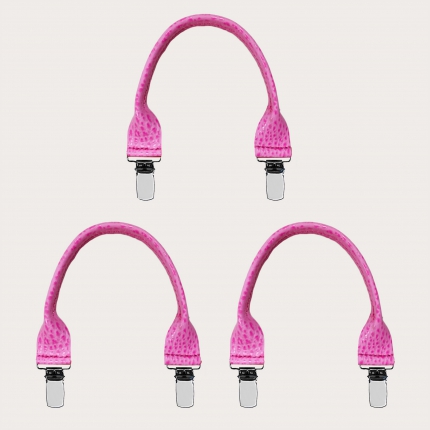 Set of 3 leather braces with clips for suspenders, pink