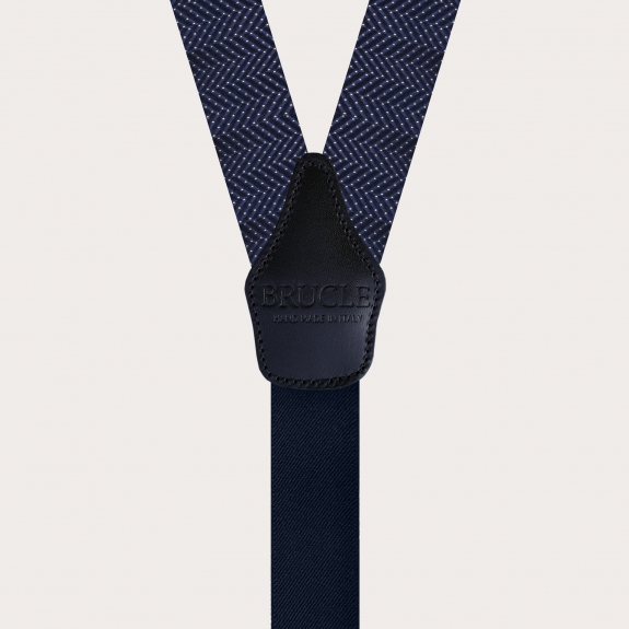 Tirantes en forma de Y en seda jacquard, azul con lunares