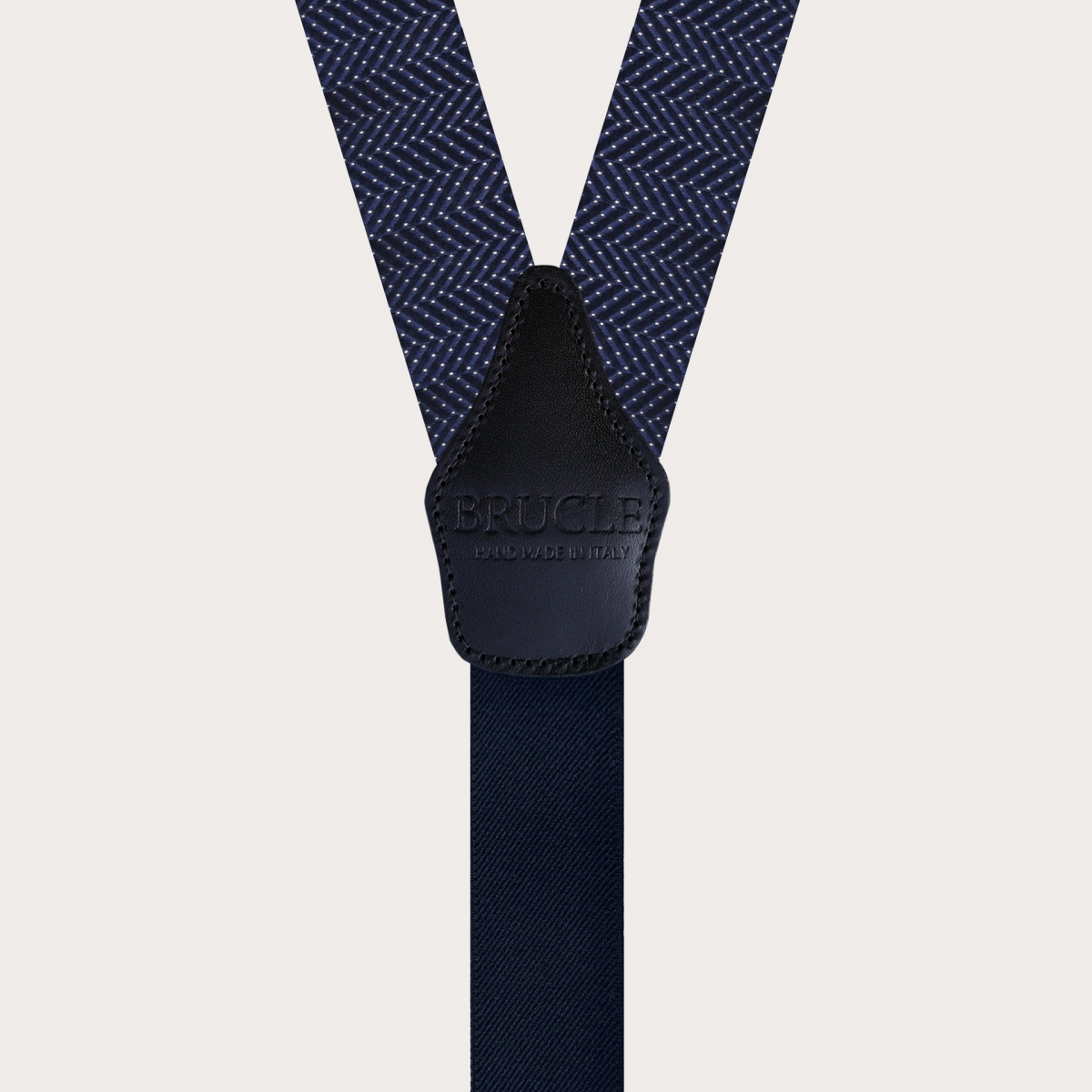 Tirantes en forma de Y en seda jacquard, azul con lunares