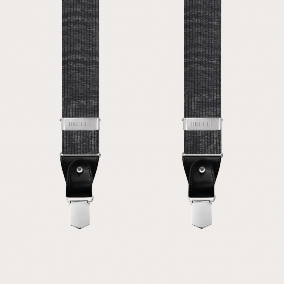 BRUCLE Men's suspenders in pure black melange silk