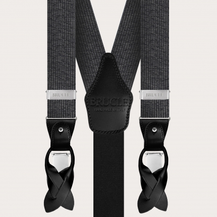 Men's suspenders in pure black melange silk