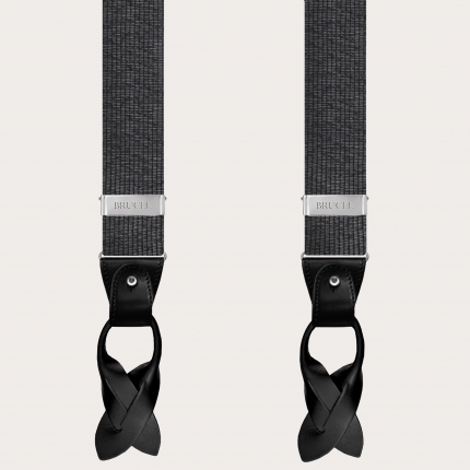 Men's suspenders in pure black melange silk