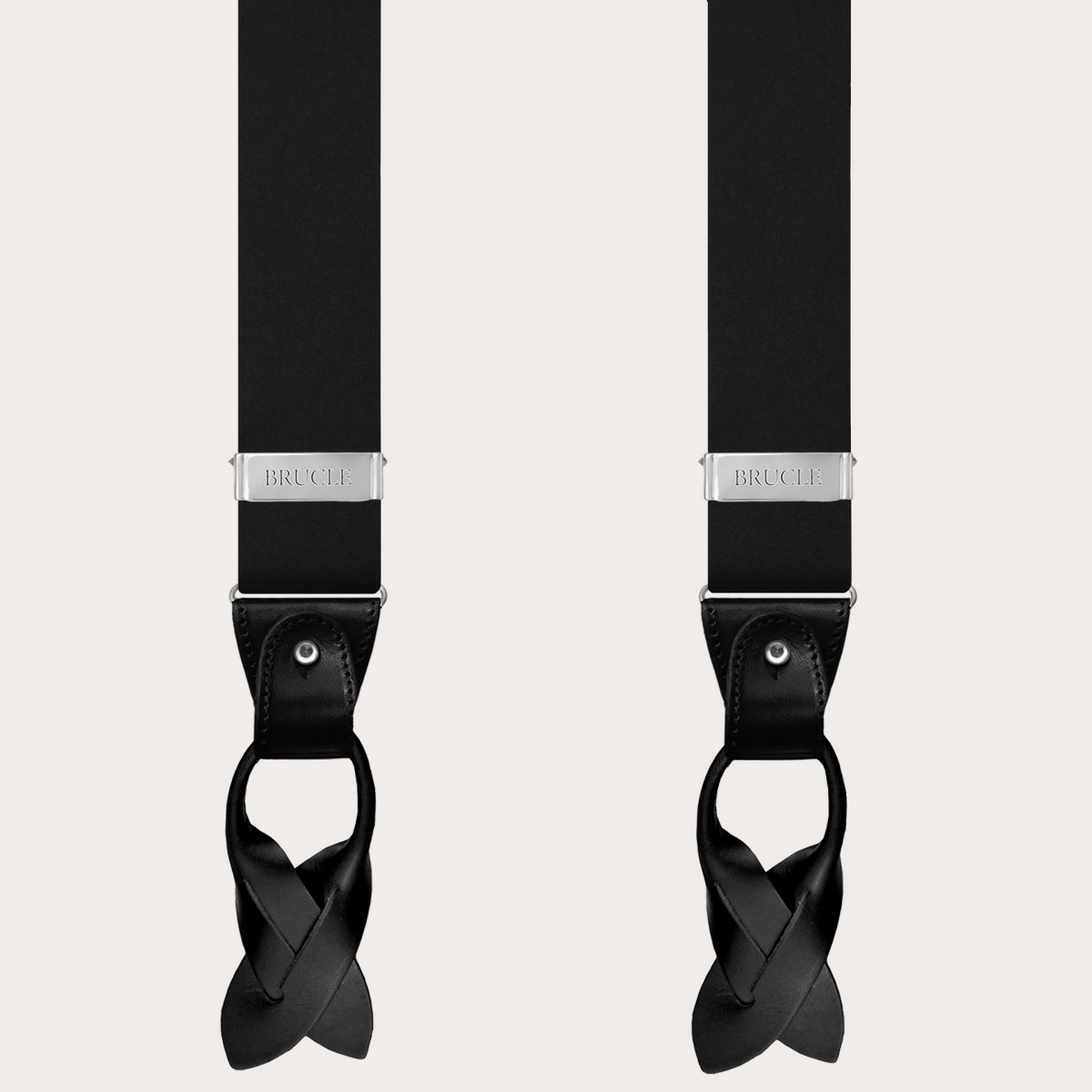 BRUCLE Black silk satin formal suspenders