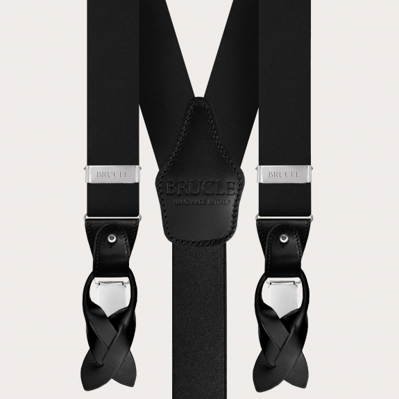 BRUCLE Black silk satin formal suspenders