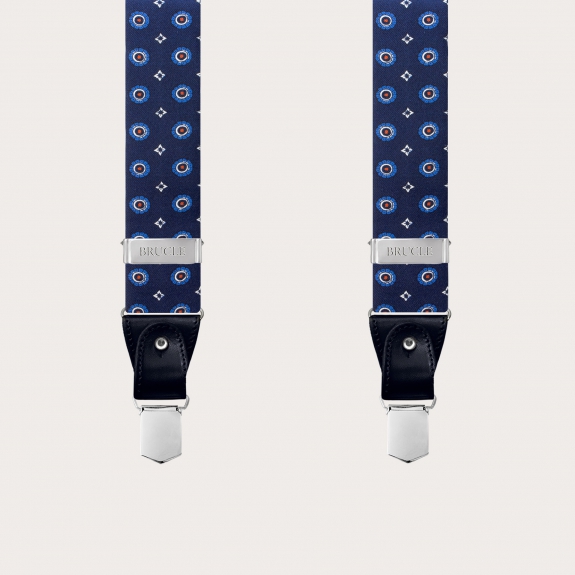 Elegant Men's Blue Silk Suspenders with Floral Design