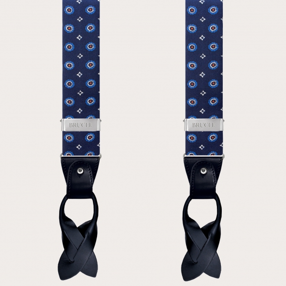 Elegant Men's Blue Silk Suspenders with Floral Design