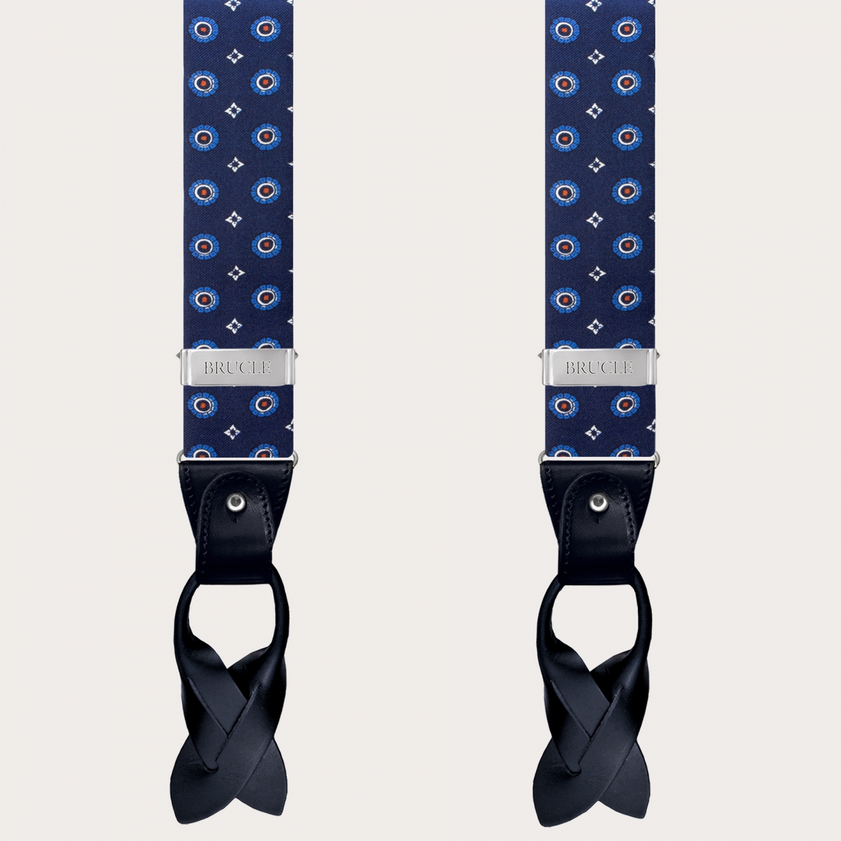Elegant Men's Blue Silk Suspenders with Floral Design