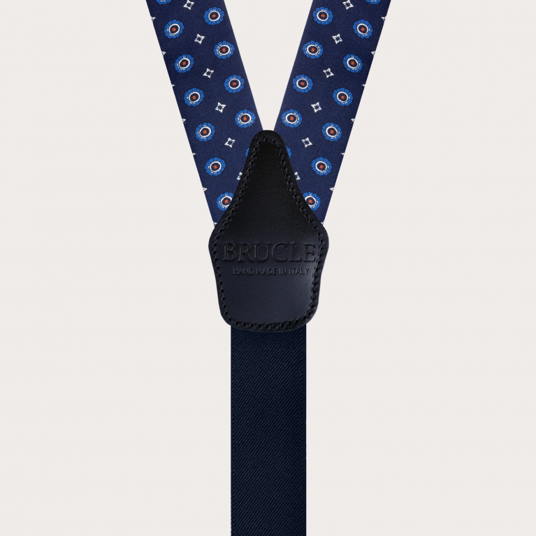 Elegant Men's Blue Silk Suspenders with Floral Design