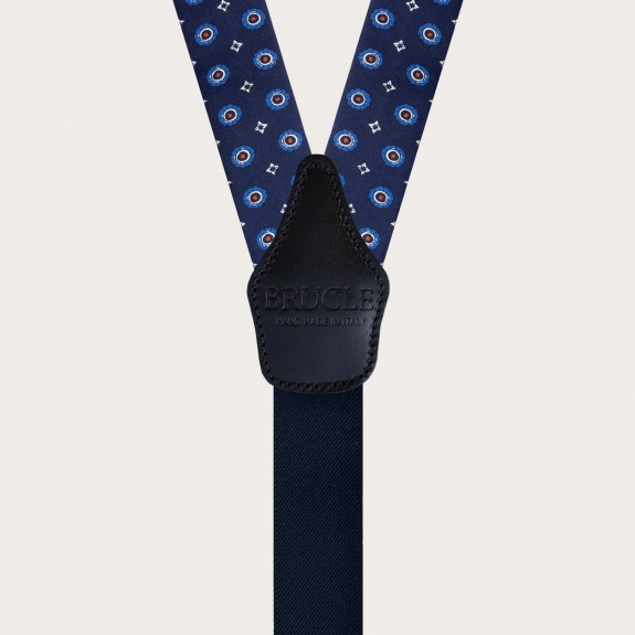 Elegant Men's Blue Silk Suspenders with Floral Design