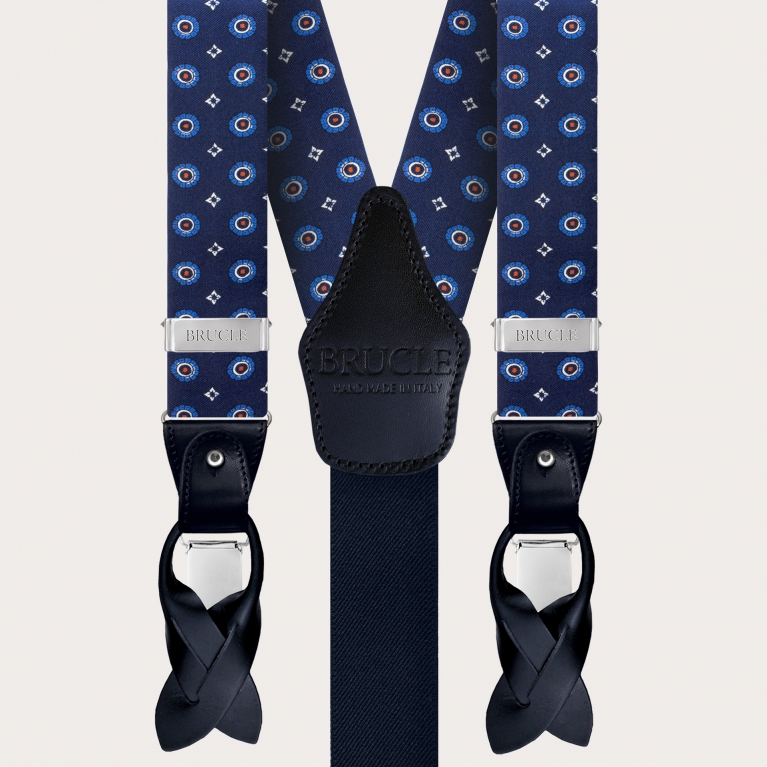 Elegant Men's Blue Silk Suspenders with Floral Design