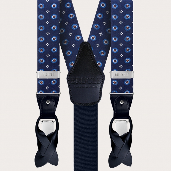 Elegant Men's Blue Silk Suspenders with Floral Design