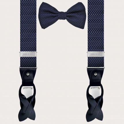 Coordinated suspenders and bowtie in silk, dotted blue