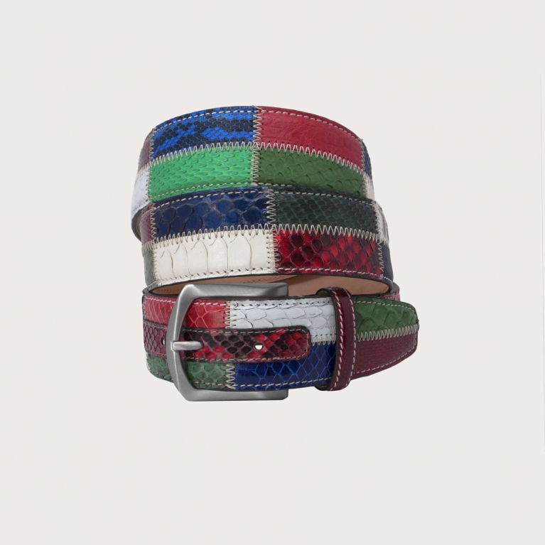Ceinture patchwork python, blanc, rouge, bleu et vert