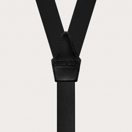 Suspenders in silk satin with buttonholes, black