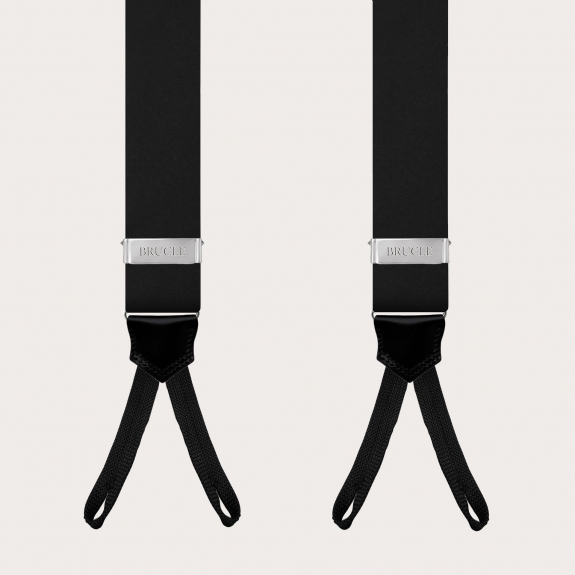 BRUCLE Hosenträger aus Seidensatin mit Knopflöchern, schwarz