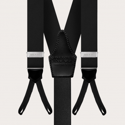 Suspenders in silk satin with buttonholes, black