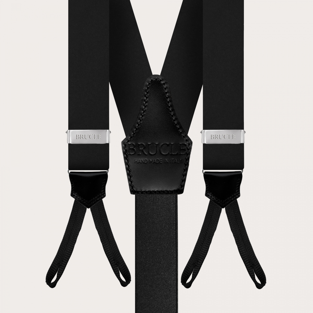 BRUCLE Suspenders in silk satin with buttonholes, black