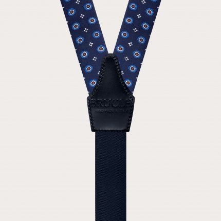 Suspenders in blue floral silk with buttonholes