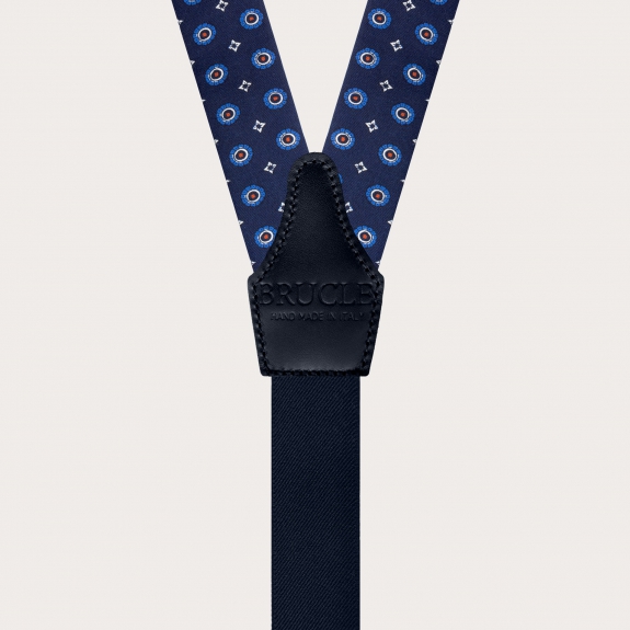 BRUCLE Suspenders in blue floral silk with buttonholes