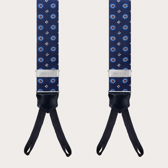 BRUCLE Suspenders in blue floral silk with buttonholes
