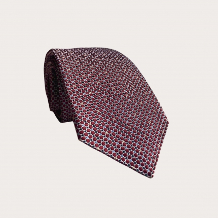 Jacquard silk necktie, burgundy pattern with blue accents