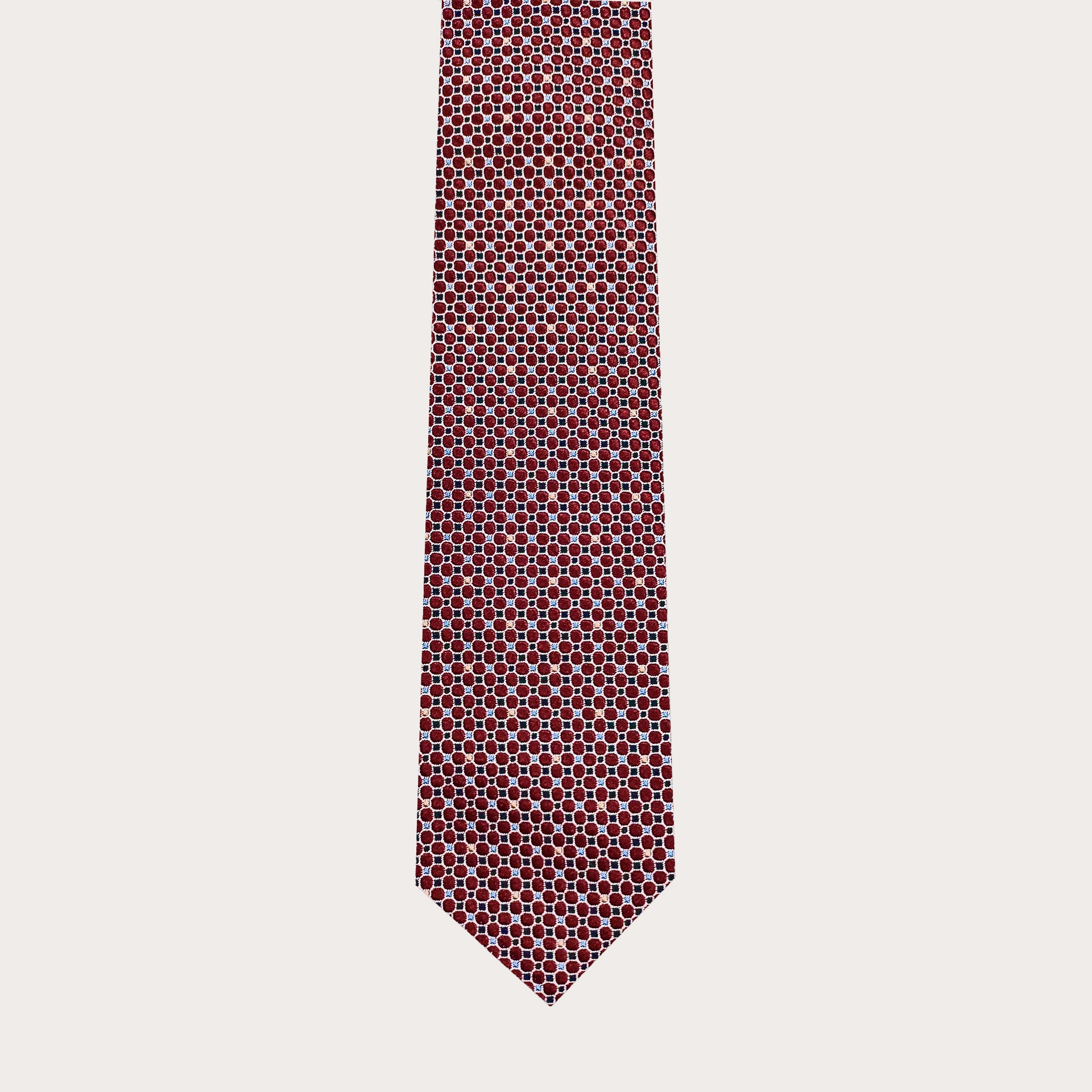 BRUCLE Jacquard silk necktie, burgundy pattern with blue accents