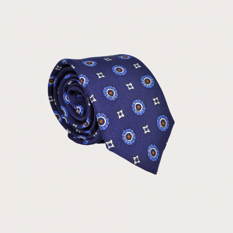 Blue silk tie with flowers for children and teenagers