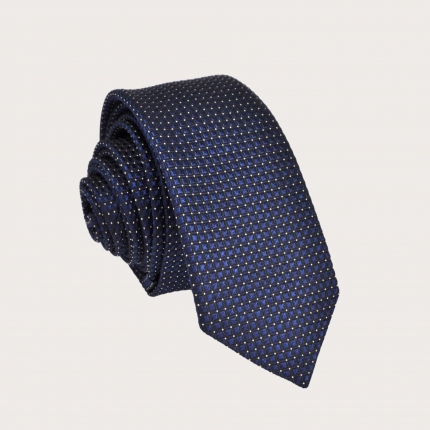 Blue silk tie with polka dot pattern for children and teenagers
