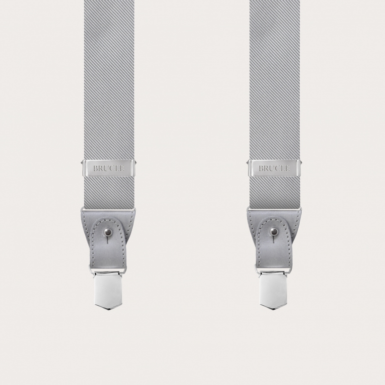 Men's suspenders in grey jacquard silk