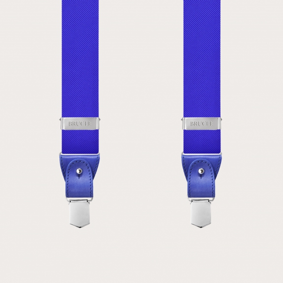 Formal Y-shape pure silk suspenders royal blue